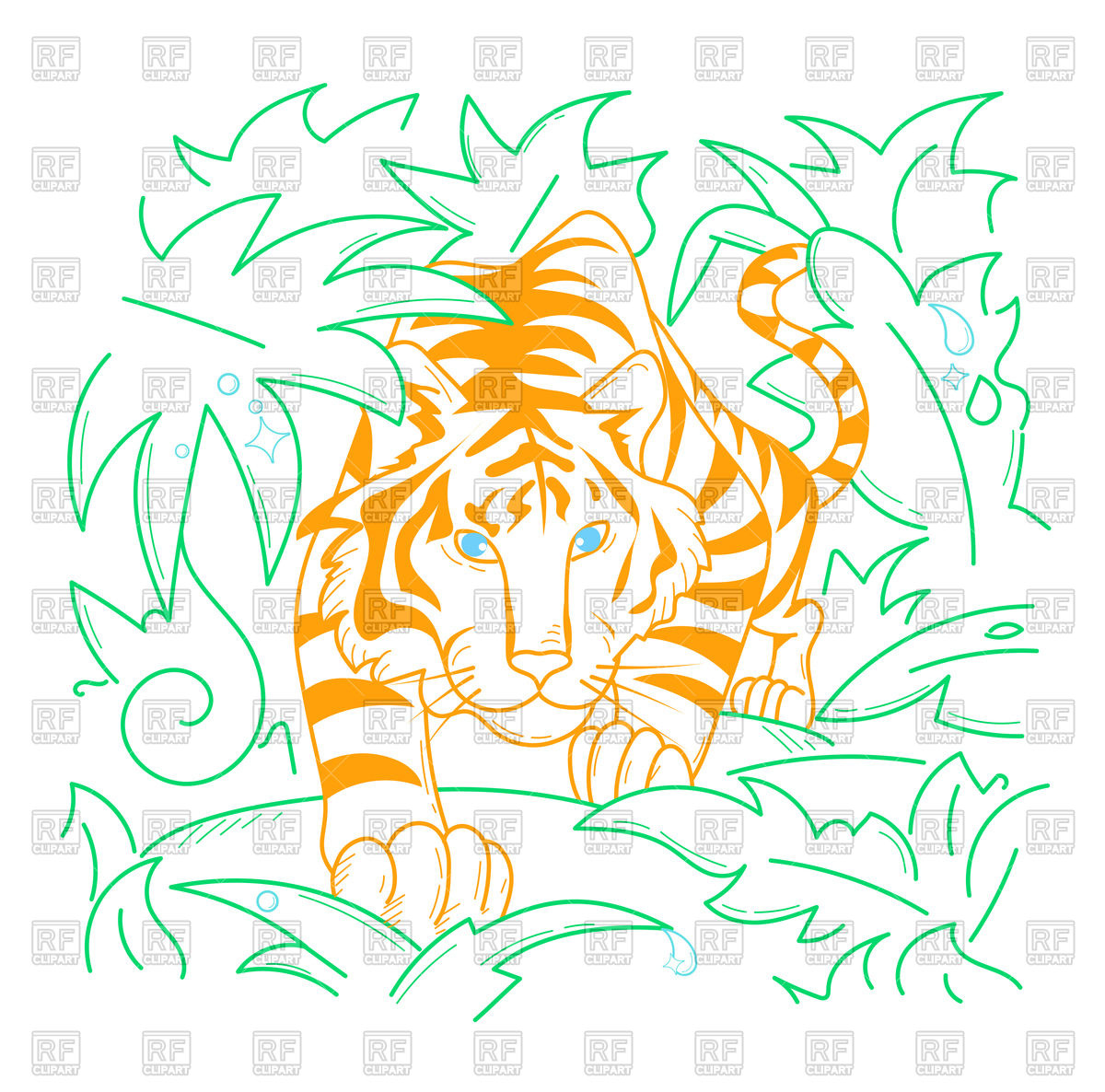 1200x1186 Tiger Icon In Jungle, Hunting Icon In Linear Style Vector Image