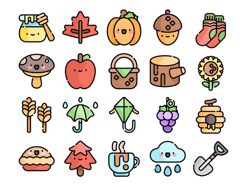 800x600 Autumn Kawaii Icon Set
