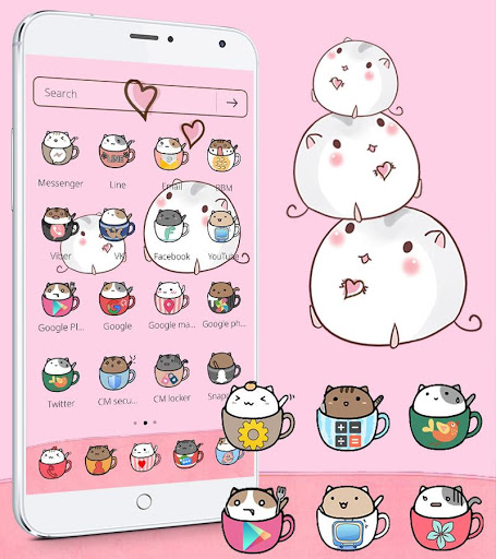 455x512 Cute Cup Cat Theme Kitty Wallpaper Icon Pack Apk