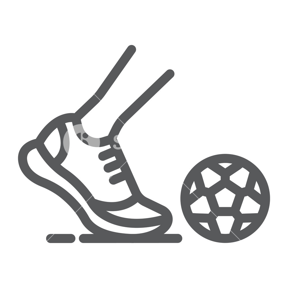 1000x1000 Kickball Line Icon, Football And Play, Foot With Ball Sign, Vector