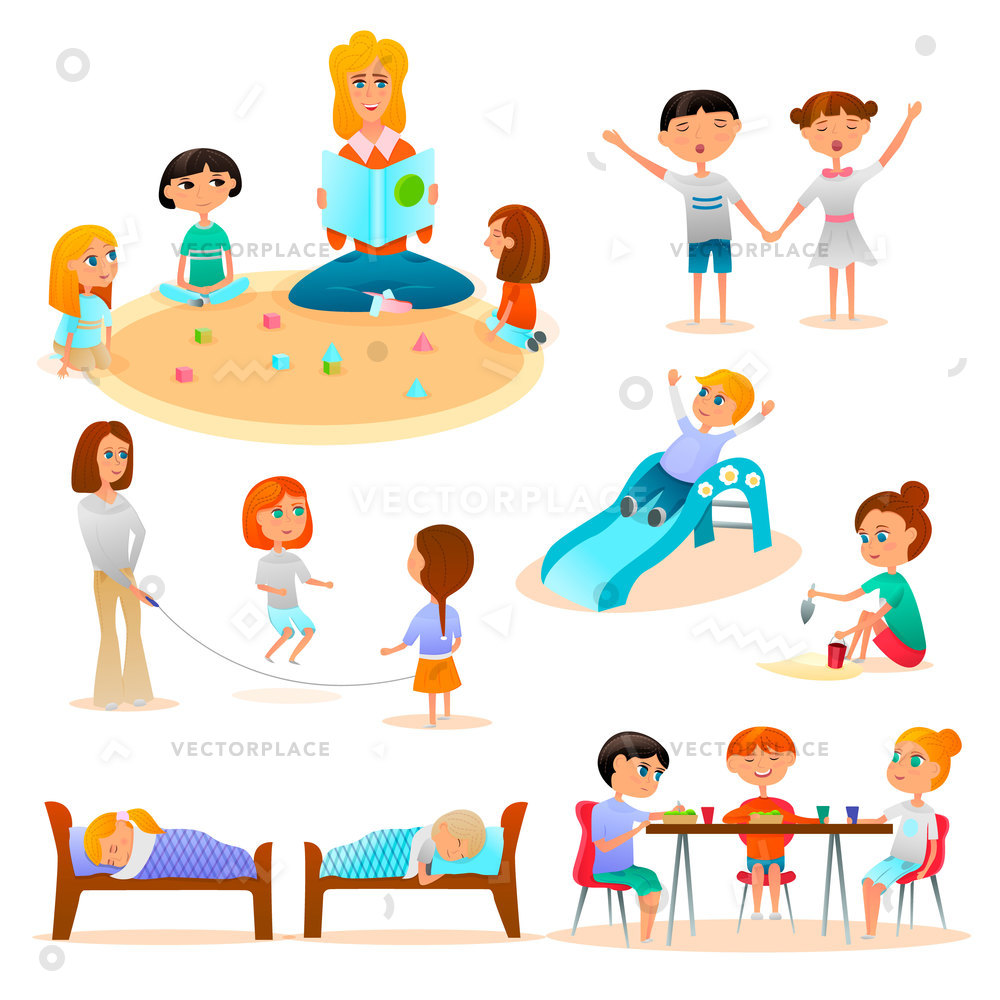 1000x1000 Kindergarten Characters Flat Icon Collection Kids Vector