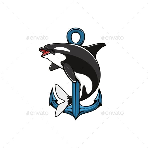 590x590 Killer Whale And Anchor Nautical Vector Prints In Killer