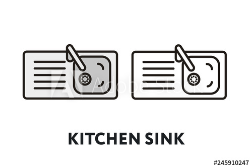 500x334 Kitchen Sink Top View Vector Flat Line Stroke Icon