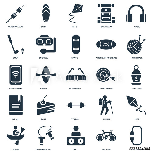 500x500 Elements Such As Carabiner, Bicycle, Dj, Jumping Rope, Canoe, Yarn