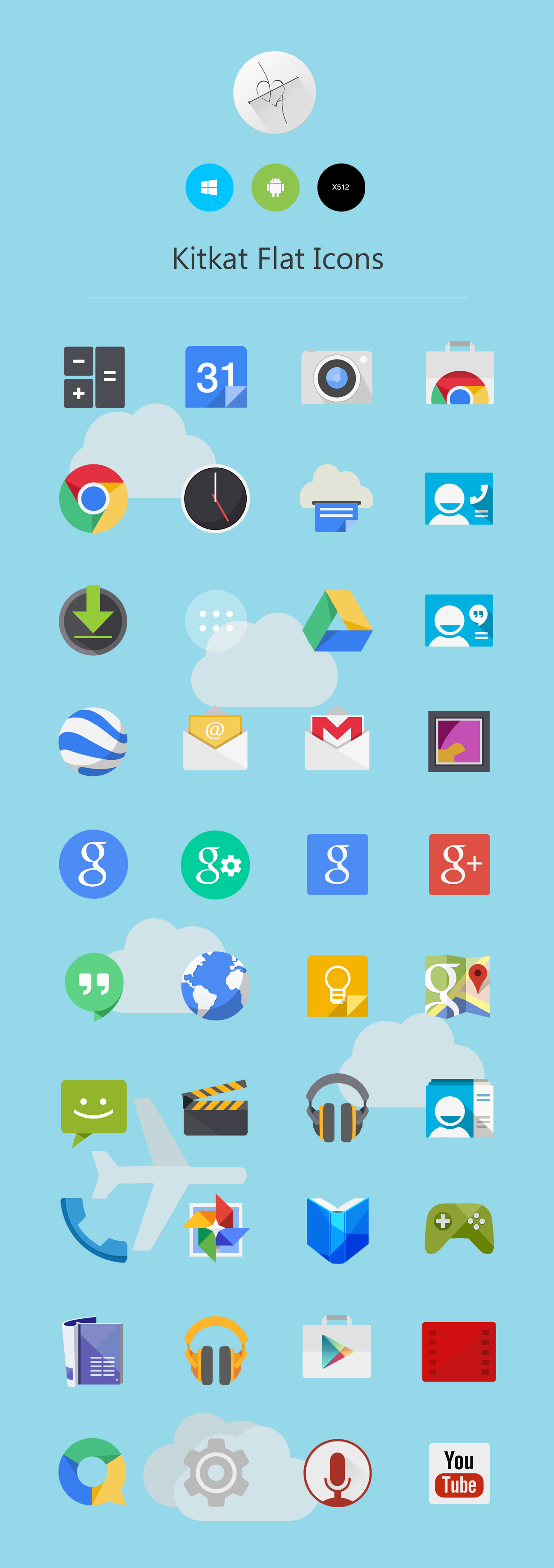 1300x3680 Kitkat Flat Icons