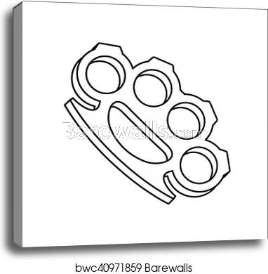 382x390 Brass Knuckles Icon, Outline Style, Canvas Print Barewalls