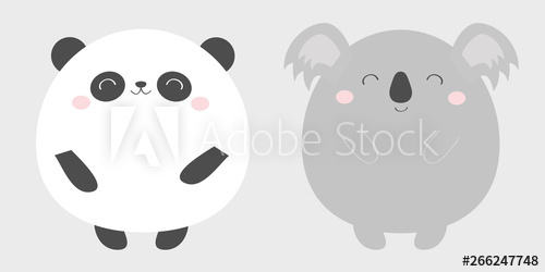 500x250 Panda Koala Bear Round Icon Set Black And White Kawaii Animal