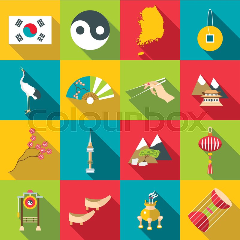 800x800 South Korea Travel Icons Set Flat Stock Vector Colourbox
