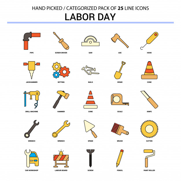 626x626 Labor Day Flat Line Icon Set