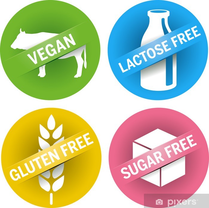 700x698 Four Icons Gluten, Sugar, Lactose Free + Vegan Wall Mural Pixers