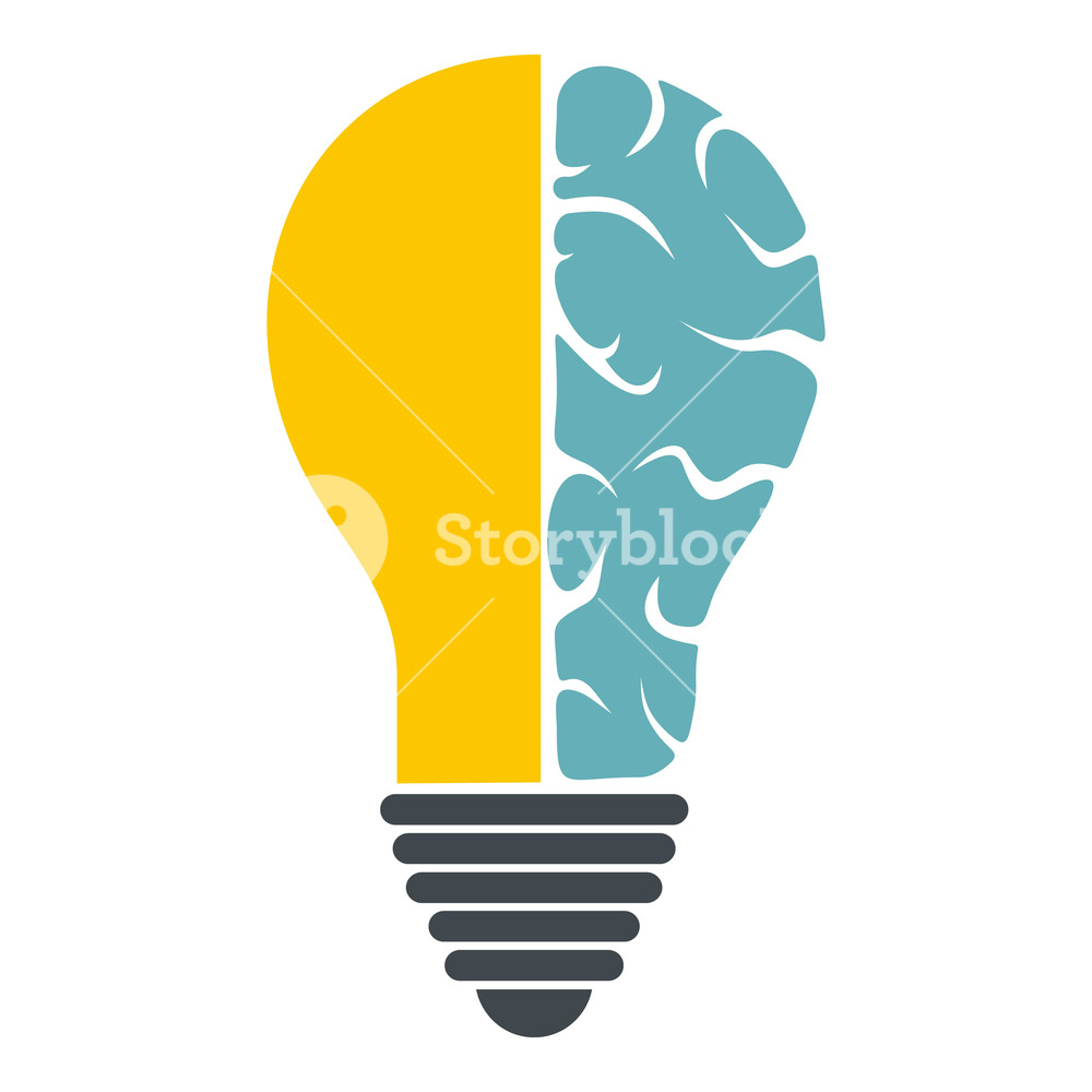 1000x1000 Brain Lamp Icon Flat Isolated On White Background Vector