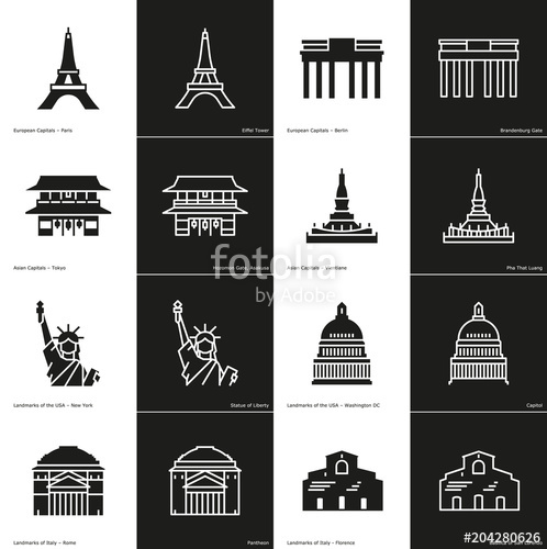 498x500 Landmark Icon Pack Glyph And Line Style Icons Of Various Famous