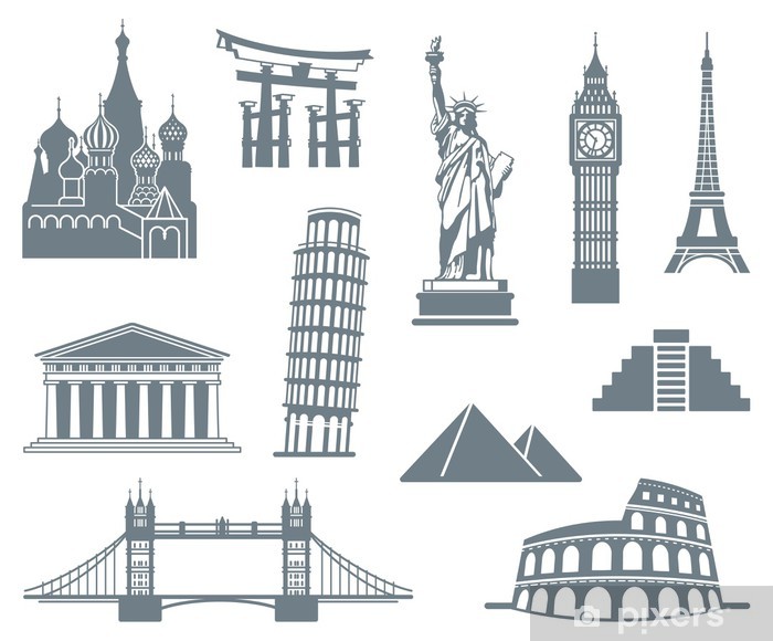 700x580 World Landmark Icon Set Wall Mural
