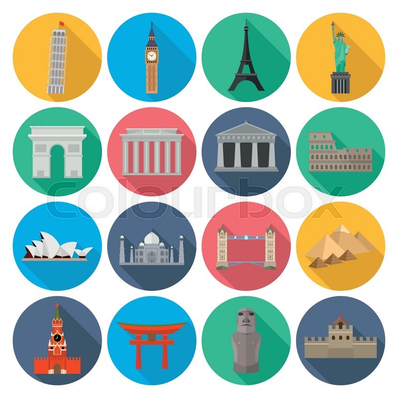 800x800 World Landmark Icon Set With Long Stock Vector Colourbox