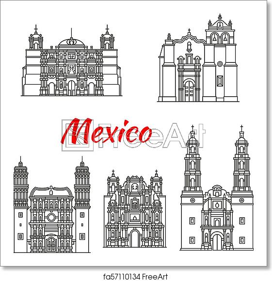 561x581 Free Art Print Of Mexican Travel Landmark Icon With Catholic