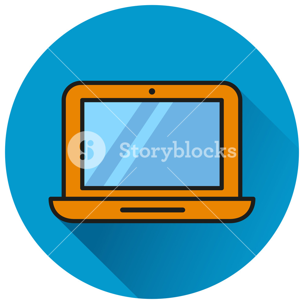 1000x1000 Illustration Of Laptop Circle Blue Flat Icon Royalty Free Stock
