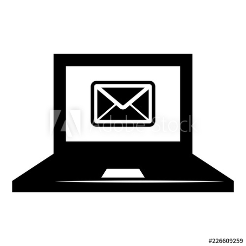 500x500 Simple, Flat Laptop Receiving An Email Icon Black Silhouette