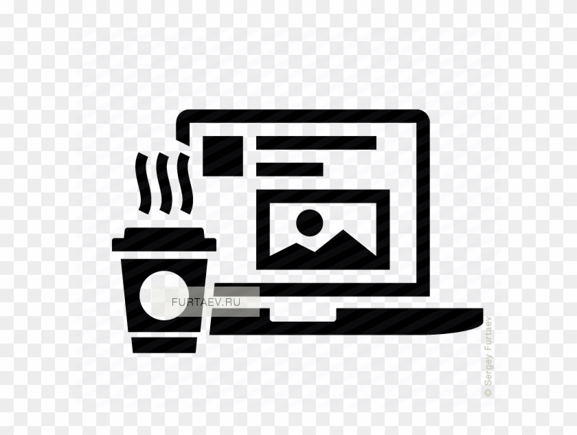 840x633 Vector Icon Of Hot Coffee Cup Near Laptop With Social