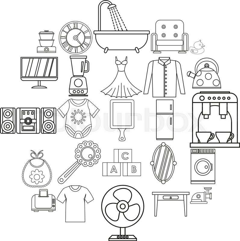 797x800 Large Dining Room Icons Set Outline Stock Vector Colourbox