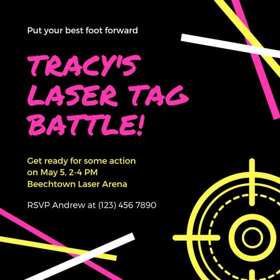 550x550 Pink And Yellow Lines Target Icon Laser Tag Invitation