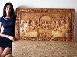 300x225 Last Supper Art Orthodox Wood Carved Religious Icon Large Jesus
