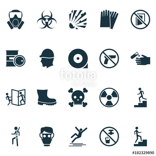 500x500 Safety Icons Set With Chemical Storage, No Weapon, Latex And Other