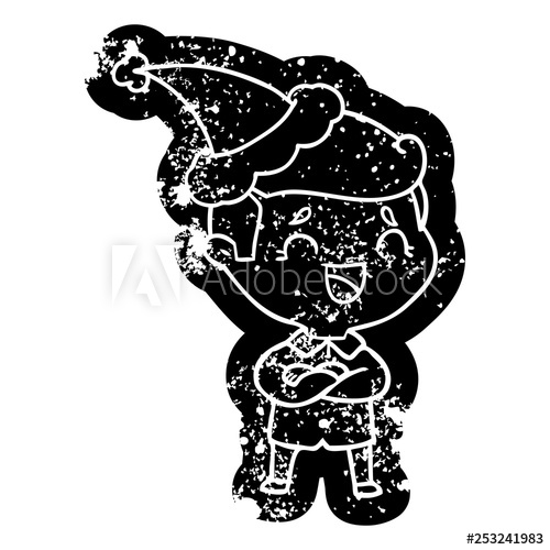 500x500 Cartoon Distressed Icon Of A Laughing Man Wearing Santa Hat