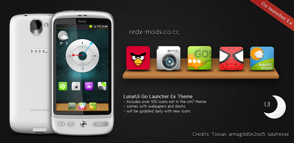 1024x500 Go Launcher + Launcher Pro + Adw Launcher Lunarui Theme