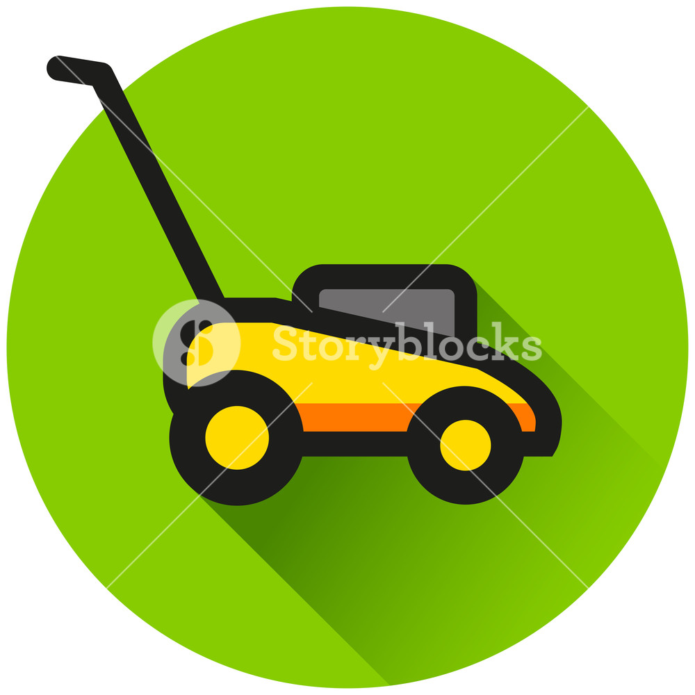 1000x1000 Illustration Of Lawn Mower Circle Green Icon Royalty Free Stock