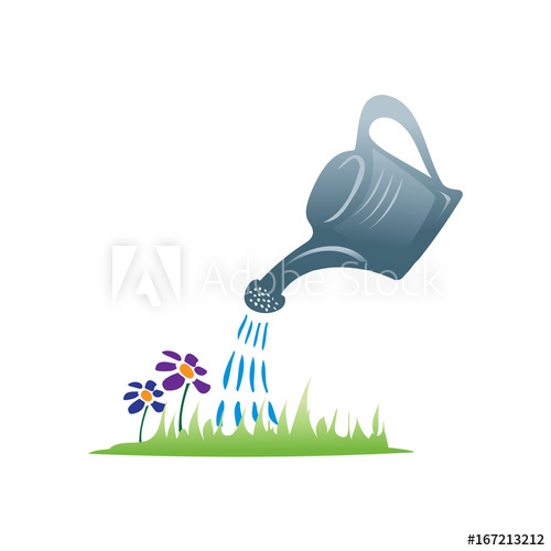 500x500 Watering Can With Drops Of Water And Lawn, Icon Design, Isolated