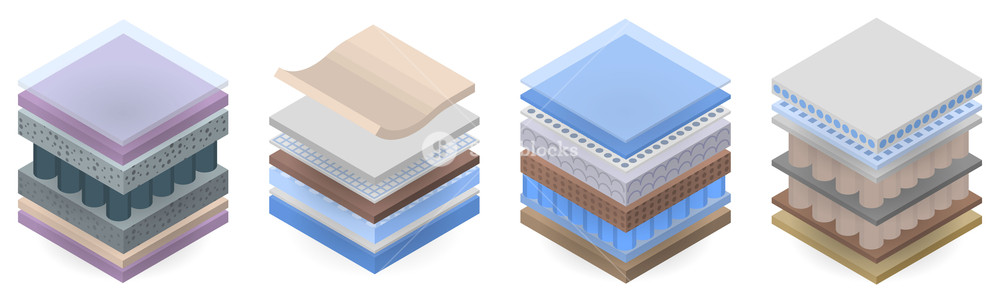 1000x302 Mattress Layer Icon Set Isometric Set Of Mattress Layer Vector