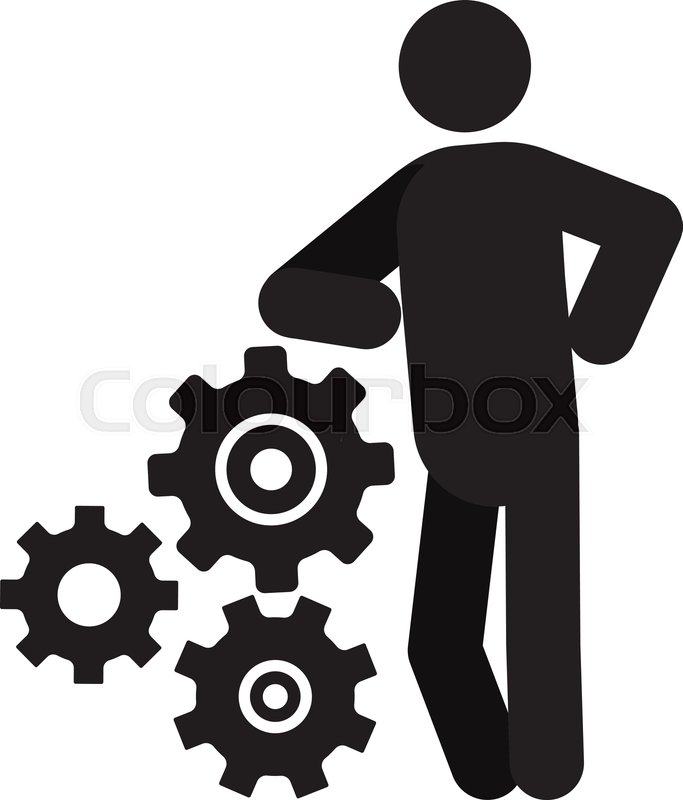 683x800 Man Lean On Cogwheels System Stock Vector Colourbox