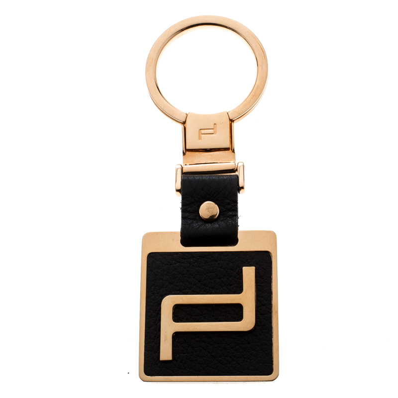 800x800 Buy Porsche Design Black Leather Icon Gold Tone Key Ring