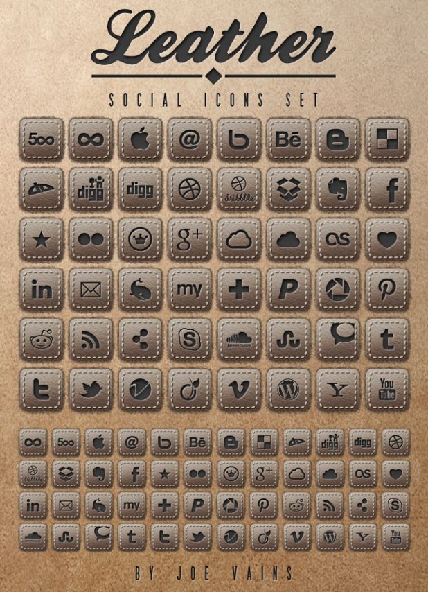 618x854 Leather Social Icons Set
