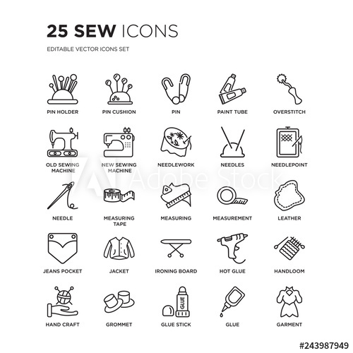 500x500 Set Of Sew Linear Icons Such As Pin Holder, Cushion, Pin, Paint