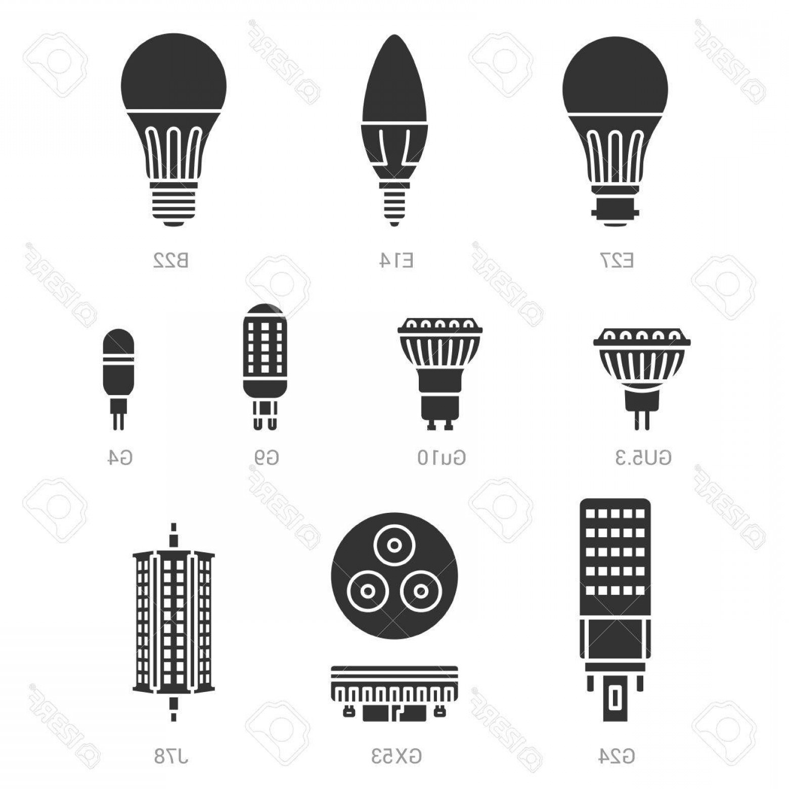 1560x1560 Photostock Vector Led Light Lamp Bulbs Vector Silhouette Icon Set