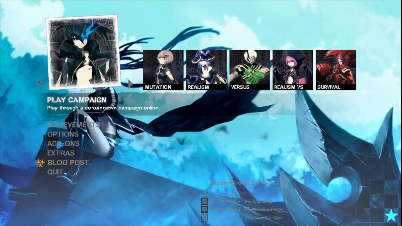 Black Rock Shooter Left Dead Main Menu Icons 1280x720 Black Rock Shooter Left Dead Main Menu Icons