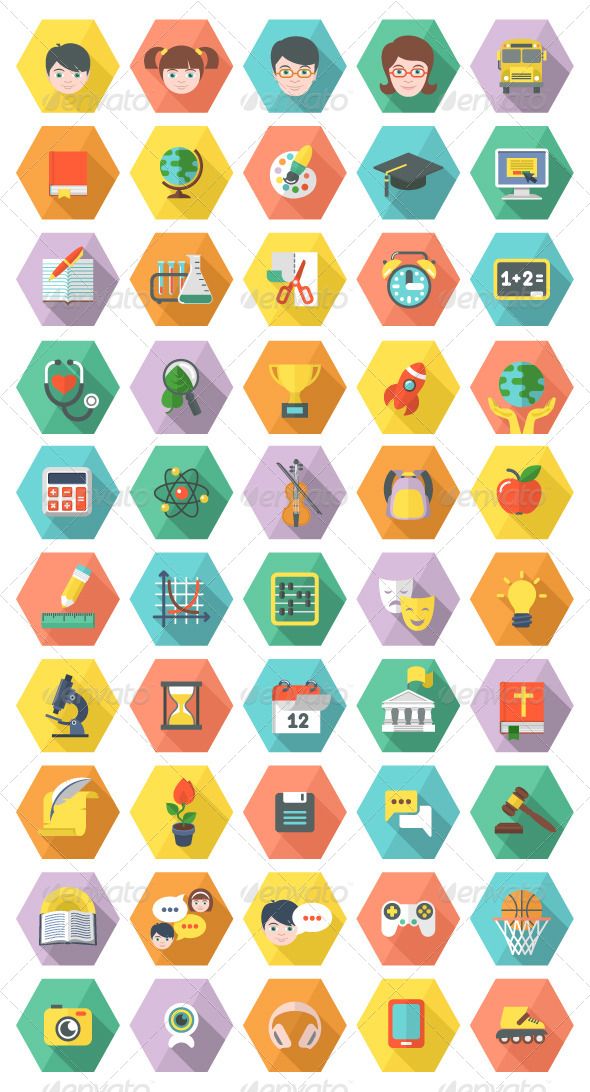 590x1092 My Modern Flat Education And Leisure Icons In Hexagon