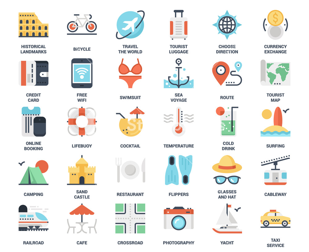 1000x815 Vector Set Of Leisure And Tourism Flat Web Icons Each Icon Neatly