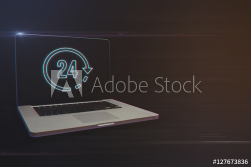 500x334 Laptop With Hours Icon On Light Motion Background And Lens