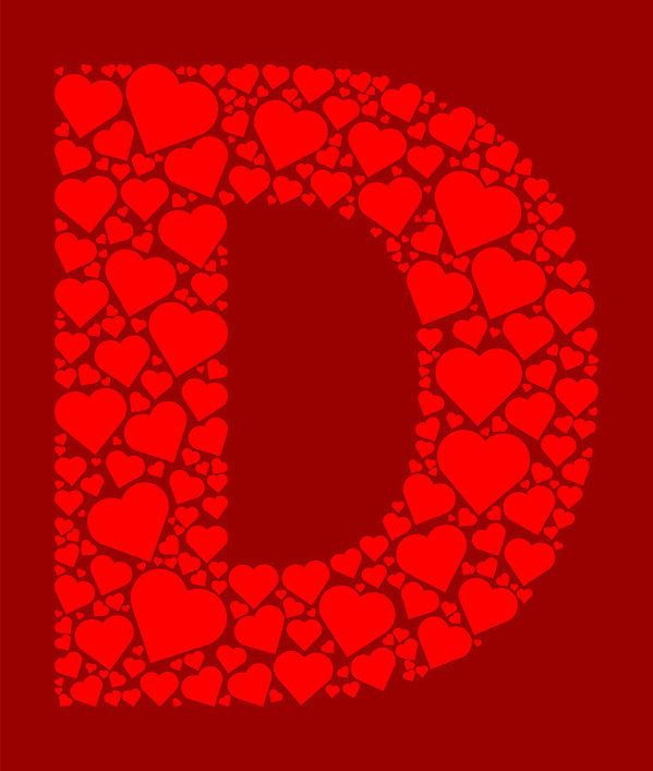 599x707 Letter D Icon With Red Hearts Love Pattern Art Print