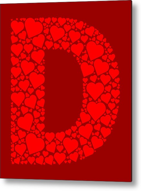 494x669 Letter D Icon With Red Hearts Love Pattern Metal Print