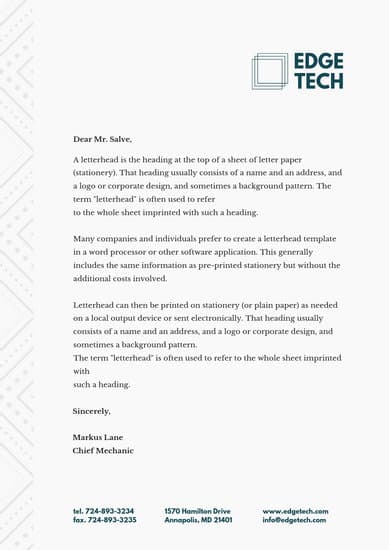 389x550 Teal Blue Tech Icon Pattern Formal Letterhead