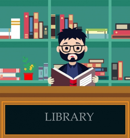 439x468 Library Background Man Reading Book Icon Colored Cartoon Vectors