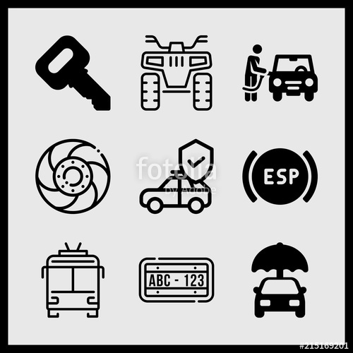 500x500 Simple Icon Set Of Car Related License Plate, Brake, Umbrella