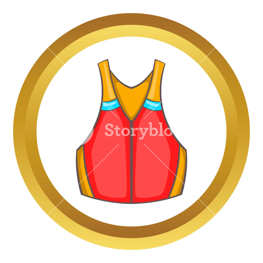 1000x1000 Life Vest Icon In Golden Circle, Cartoon Style Isolated On White