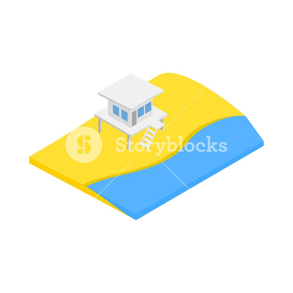 1000x1000 Beach With Lifeguard Tower Icon In Isometric Style Isolated