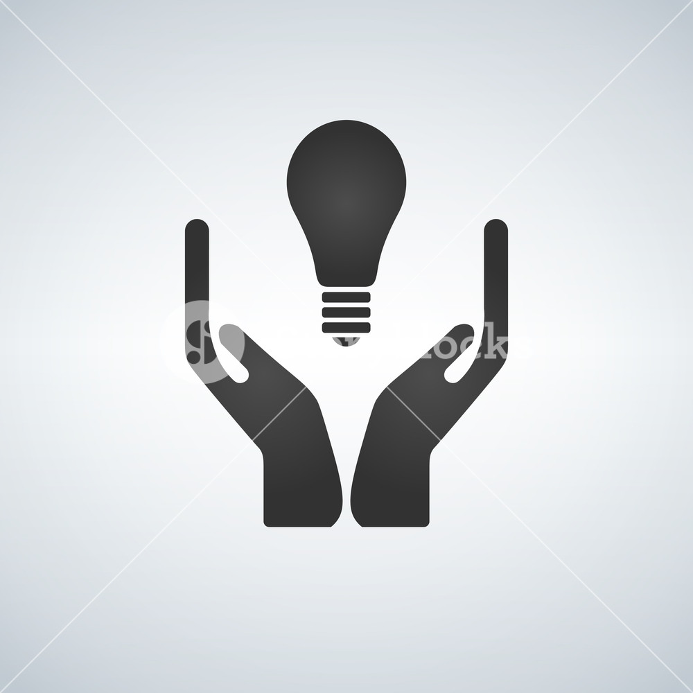 1000x1000 Two Hands Holding Light Bulb, Black Flat Icon Isolated On Light