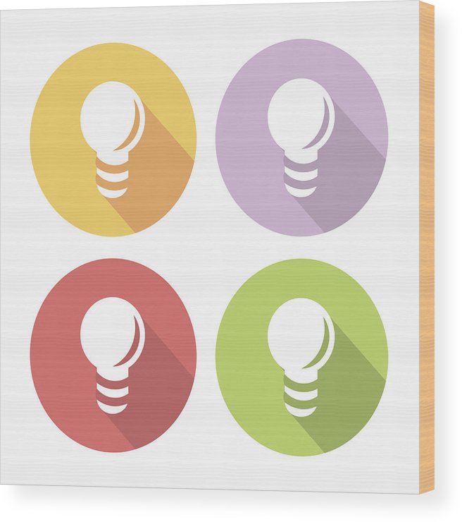 656x740 Electric Light Bulb Flat Icons Set Wood Print