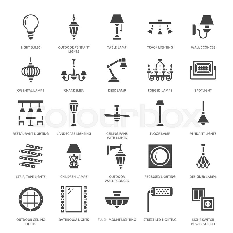 800x800 Light Fixture, Lamps Flat Glyph Icons Stock Vector Colourbox